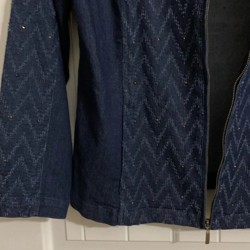 Alfred Dunner Blue denim jean jacket stretch chevron herringbone 6P nwt - Picture 5 of 8